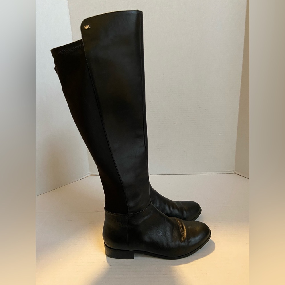 Michael Kors Riding Boots Black Leather Knee High Suede Womens Stretchy Sz 8.5M